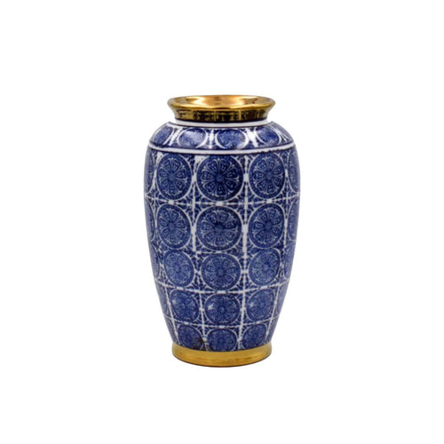 Oriental Midnight Blue Gold Ceramic Vase