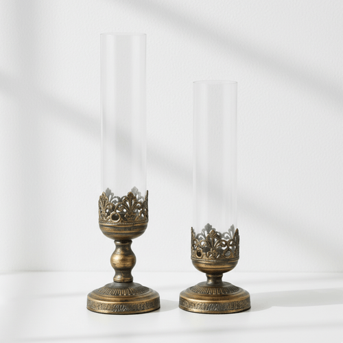 Ornate Rustic Gold Arabesque Candlesticks