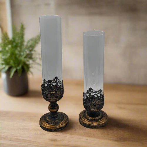 Ornate Rustic Gold Arabesque Candlesticks
