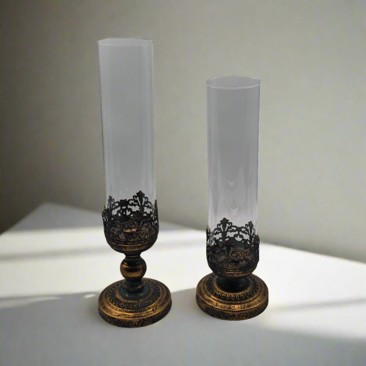 Ornate Rustic Gold Arabesque Candlesticks