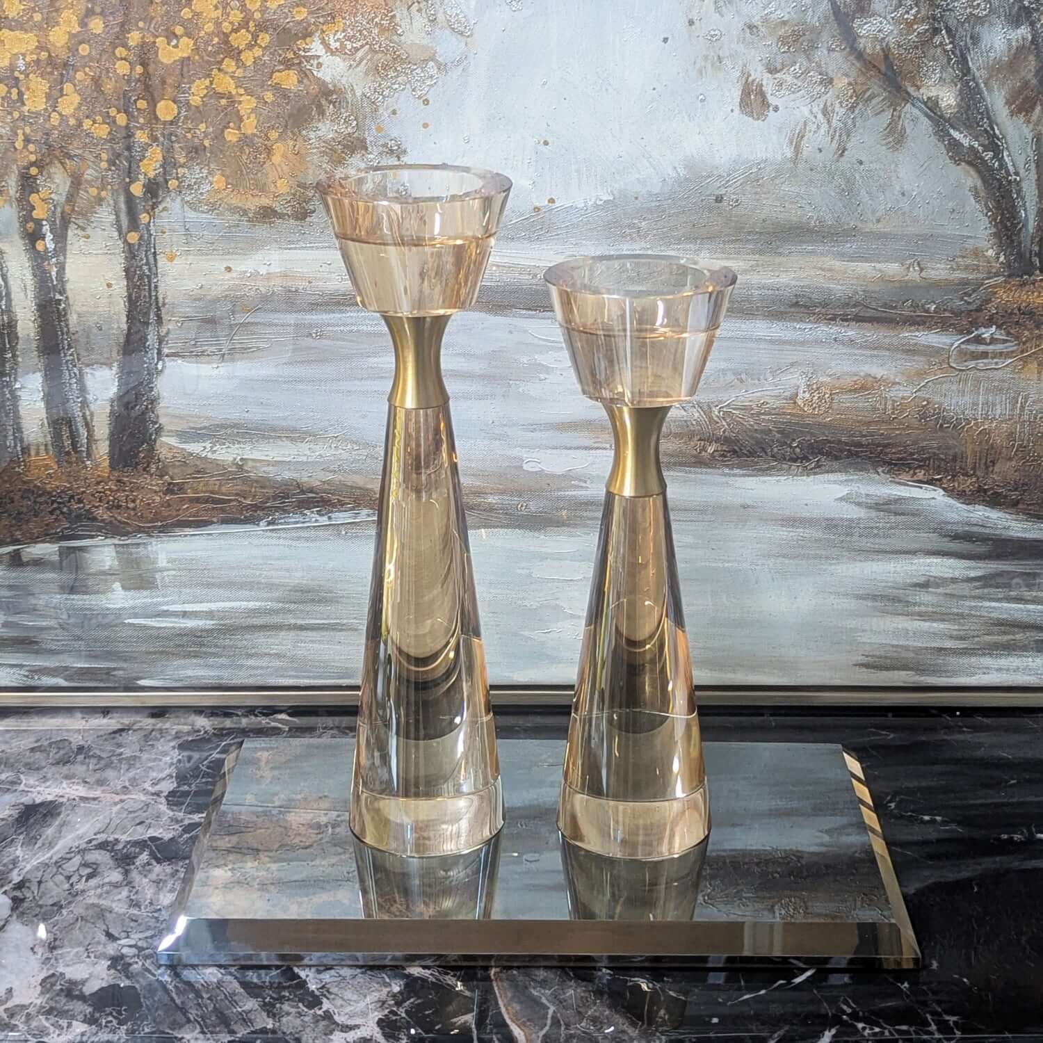 Luxury Crystal and Bronze Candle Holder Set