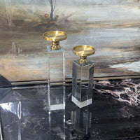 Modern Crystal & Aluminum Candle Holder Set