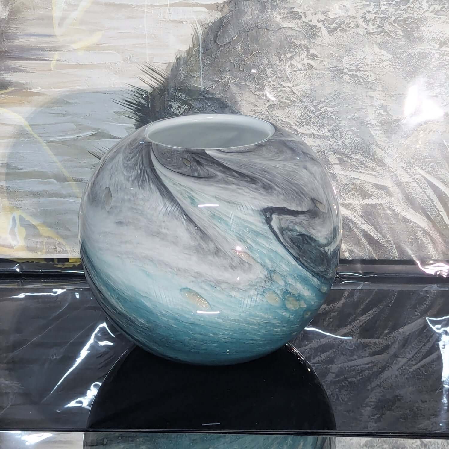 Marble Glass Vase Elegant Grey Marble Effect Vase 28cm