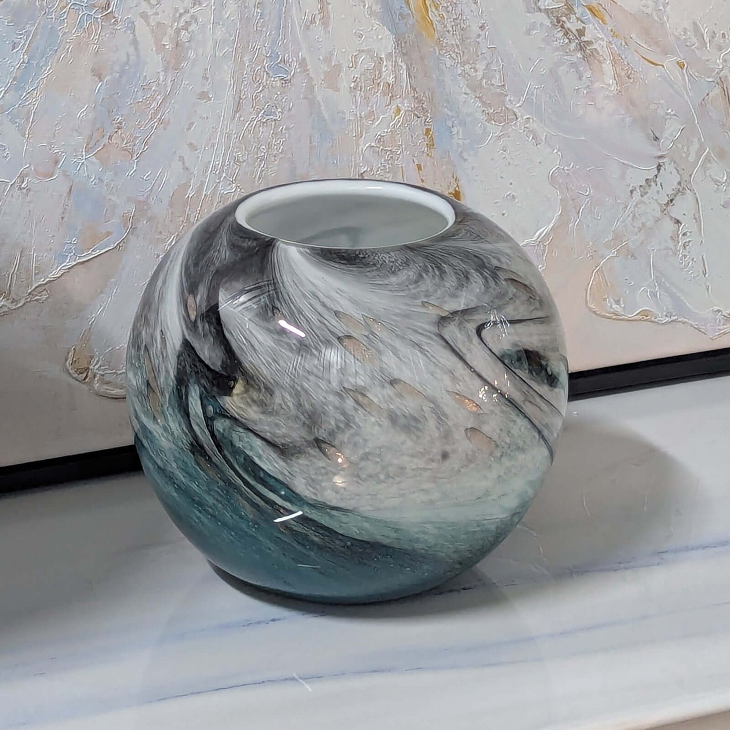 Marble Glass Vase Elegant Grey Marble Effect Vase 28cm