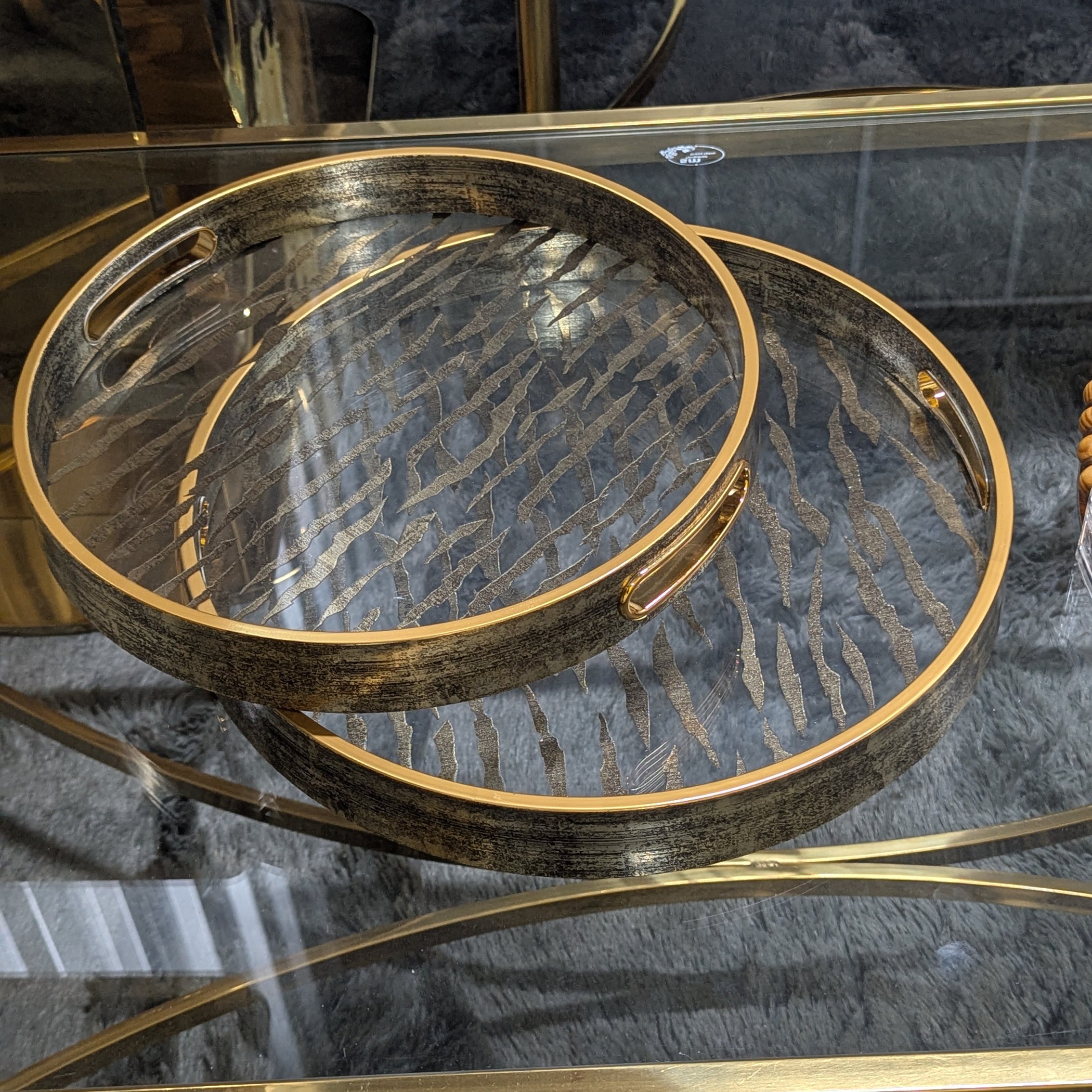 Vintage Round Serving Tray Classic with Champagne Gold Details