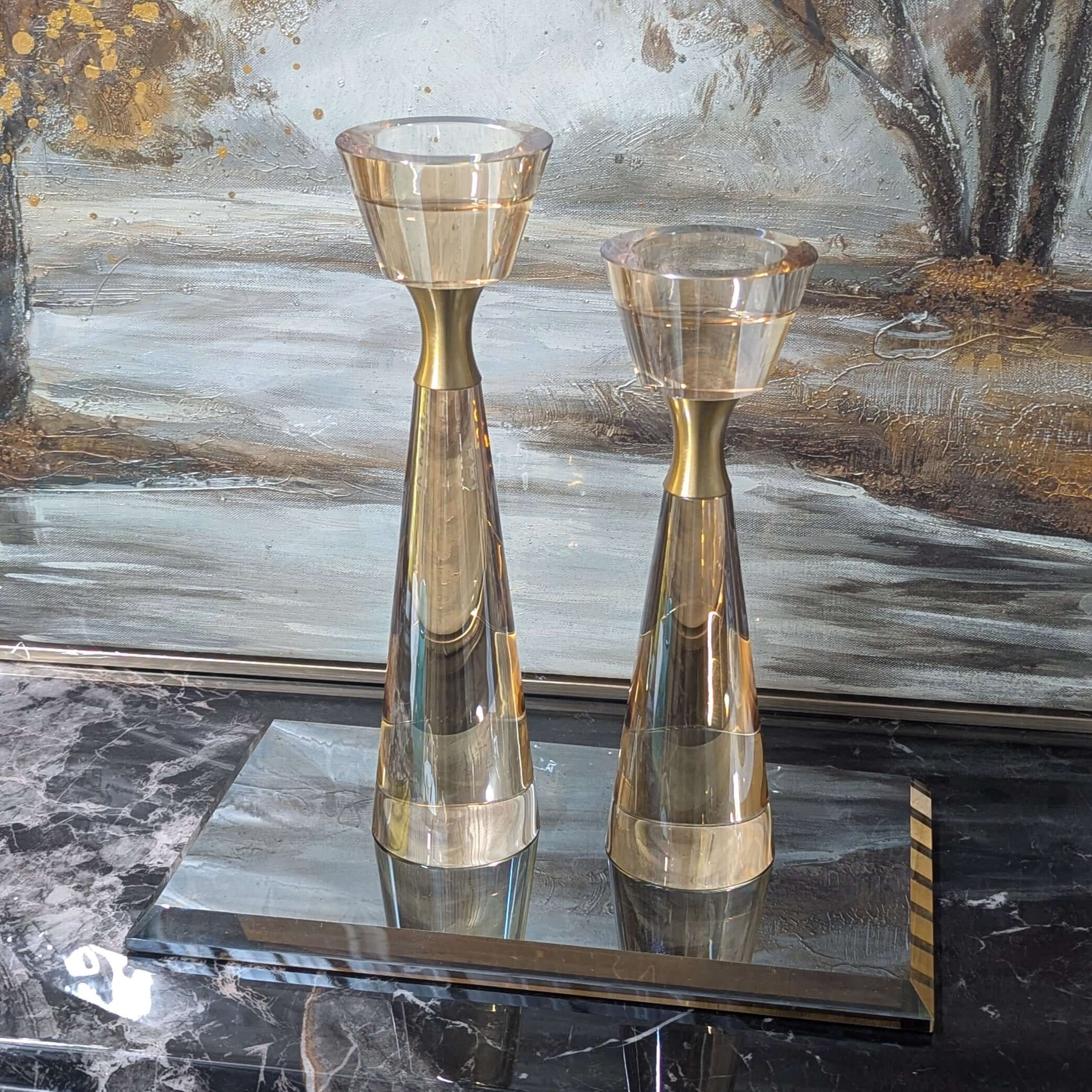 Luxury Crystal and Bronze Candle Holder Set