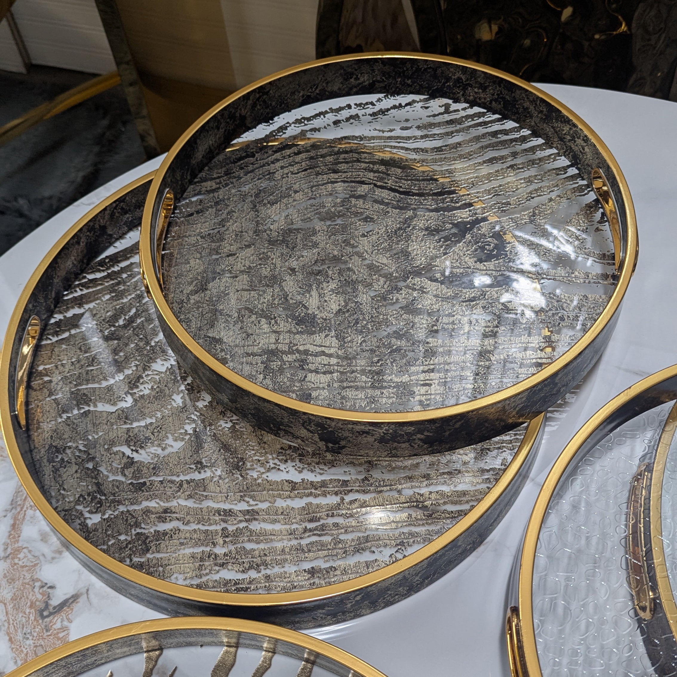 Zebra Glass Serving Trays Round Tray Set with Wood Handles