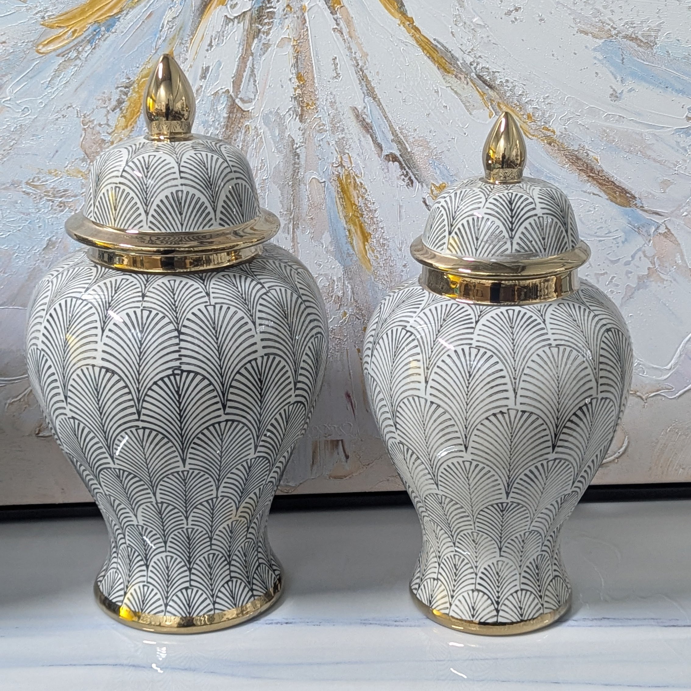 Monochrome Royal Ginger Jar Set Ceramic Duo