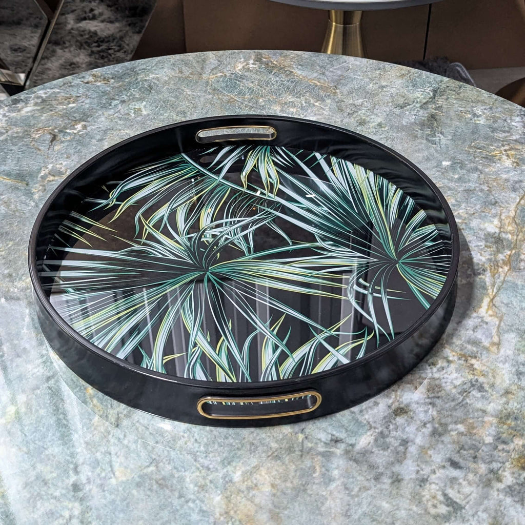 Modern Tropical Leaf Serving Tray with Gold Handles