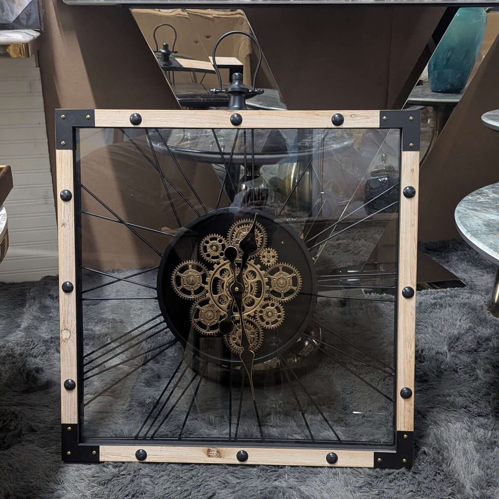 Industrial Moving Gear Wall Clock 65cm Square