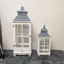 Tall Decorative Rustic Lantern Set with wood finish and metal accents for home decor