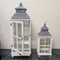 Tall Decorative Rustic Lantern Set with natural wood finish and metal accents for vintage-inspired home decor.