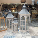 Rustic Wooden Lantern Set with Metal Top Frame