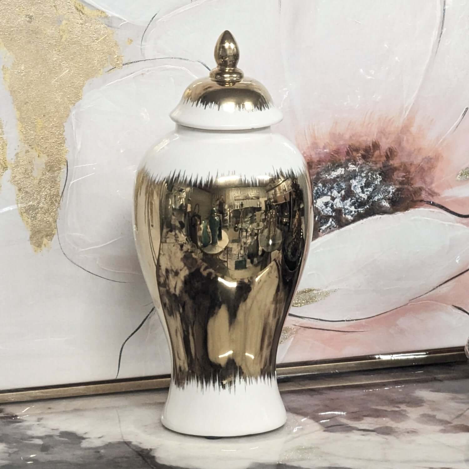 Modern White and Gold Ombre Ginger Jar