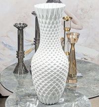 Unique 3D White Ceramic Vase – Geometric Facet, 25cm