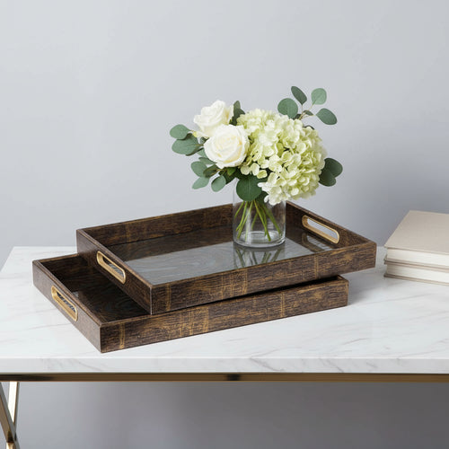Spiral Pattern Timber Serving Tray Set