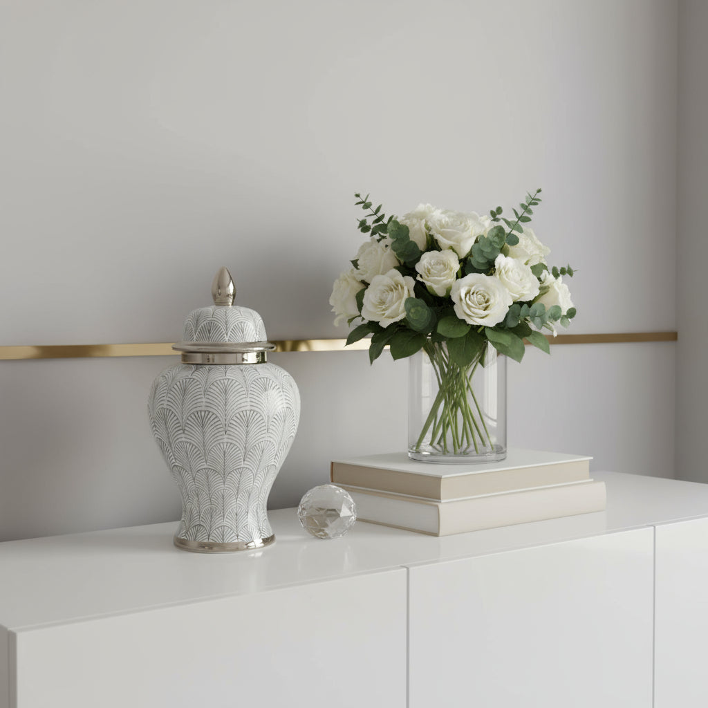 Black White Gold Ginger Jar – Modern Art Deco Statement