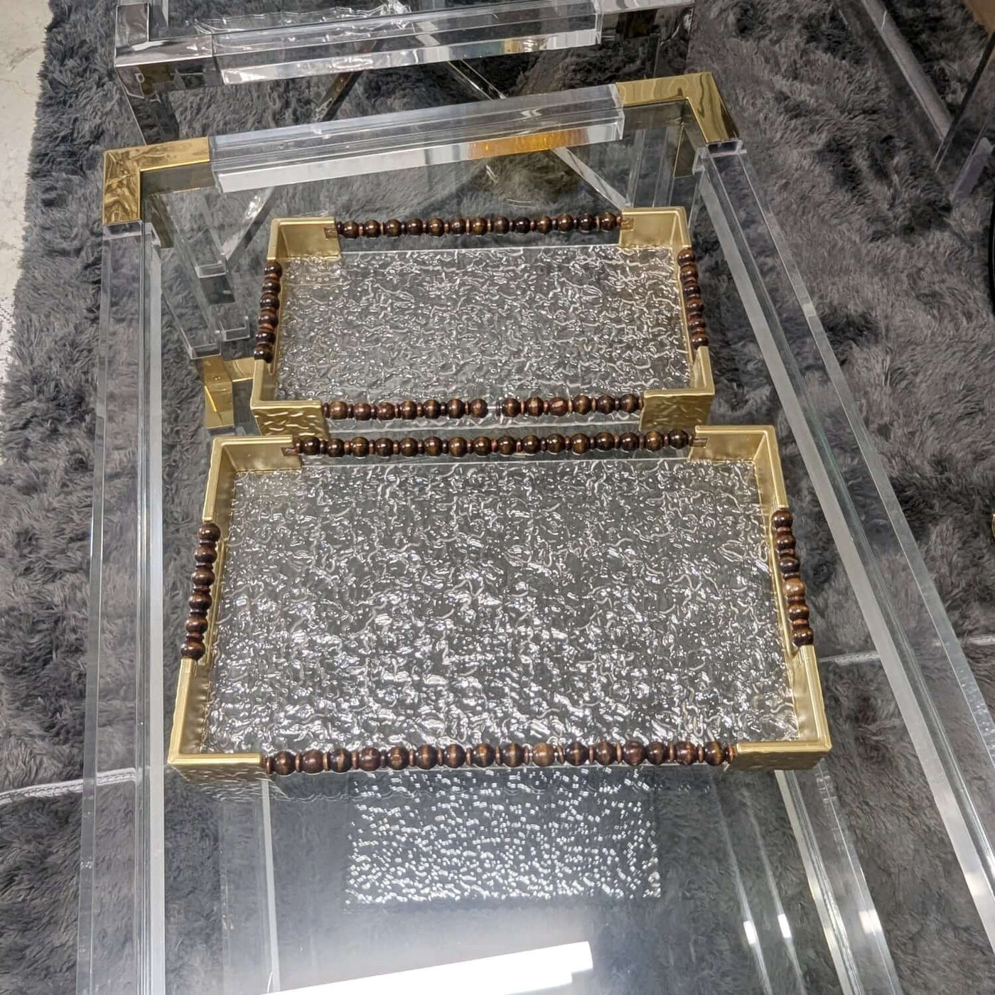 Modern Acrylic Serving Tray with Gold Handles