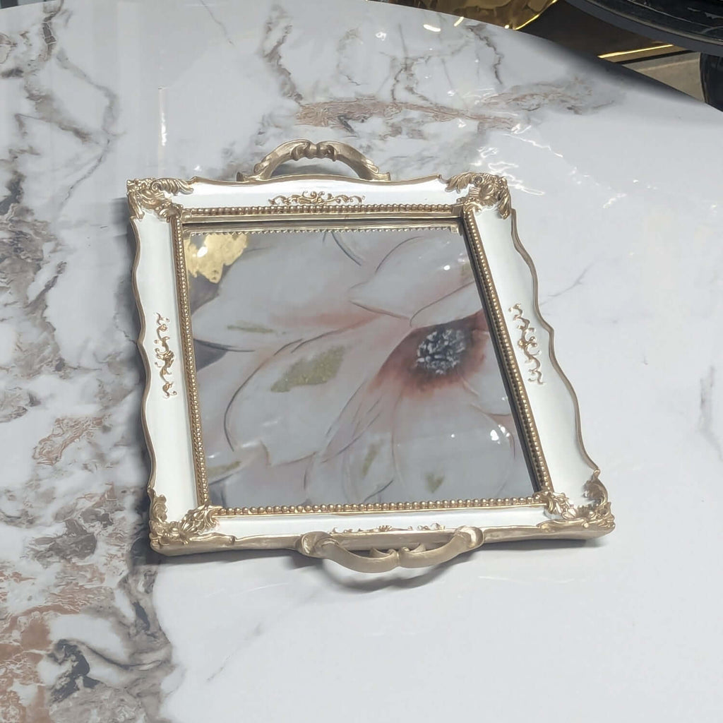French Style Gold Rectangular Mirror Tray