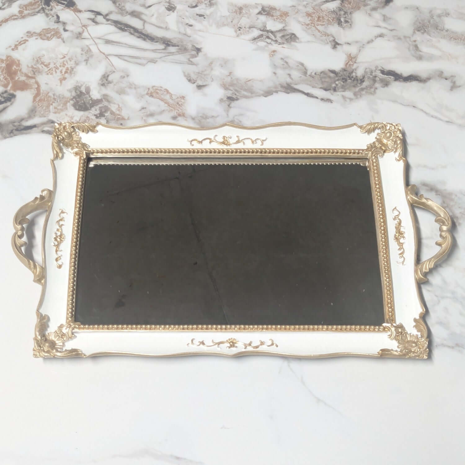 French Mirror Tray Elegant Display Tray with Decorative Gold Frame