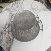 Textured Silver Metal Round Serving Trays
