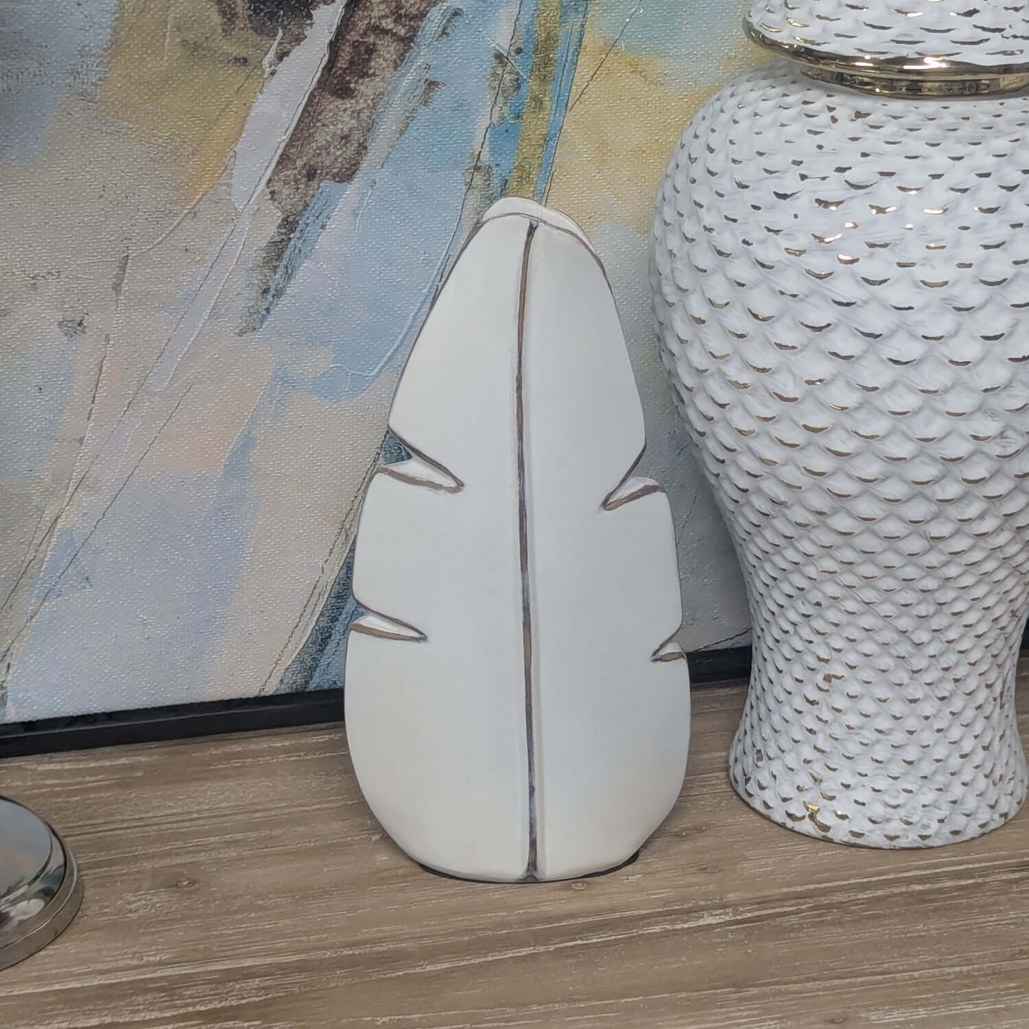 Modern White Ceramic Leaf Sculpture