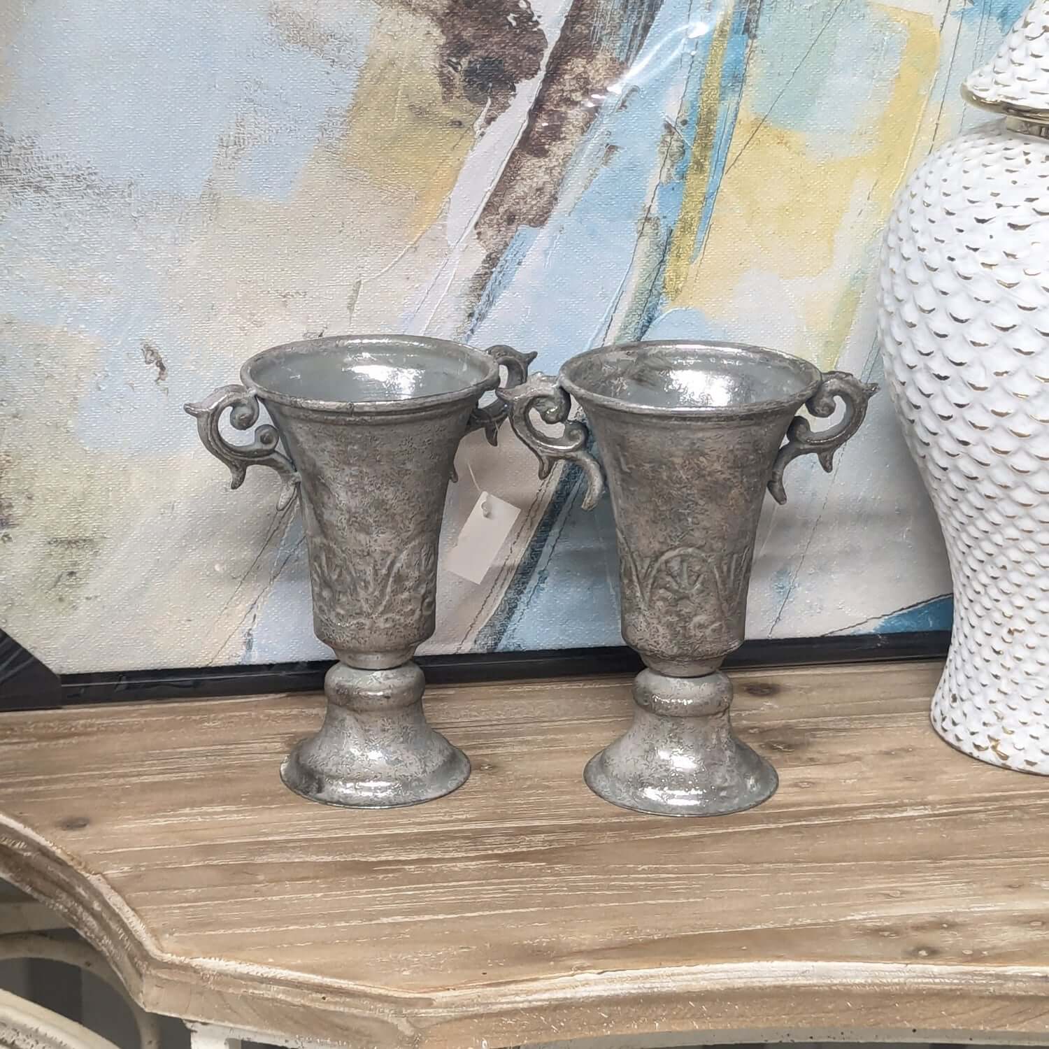 Vintage Silver Metal Decorative Vases