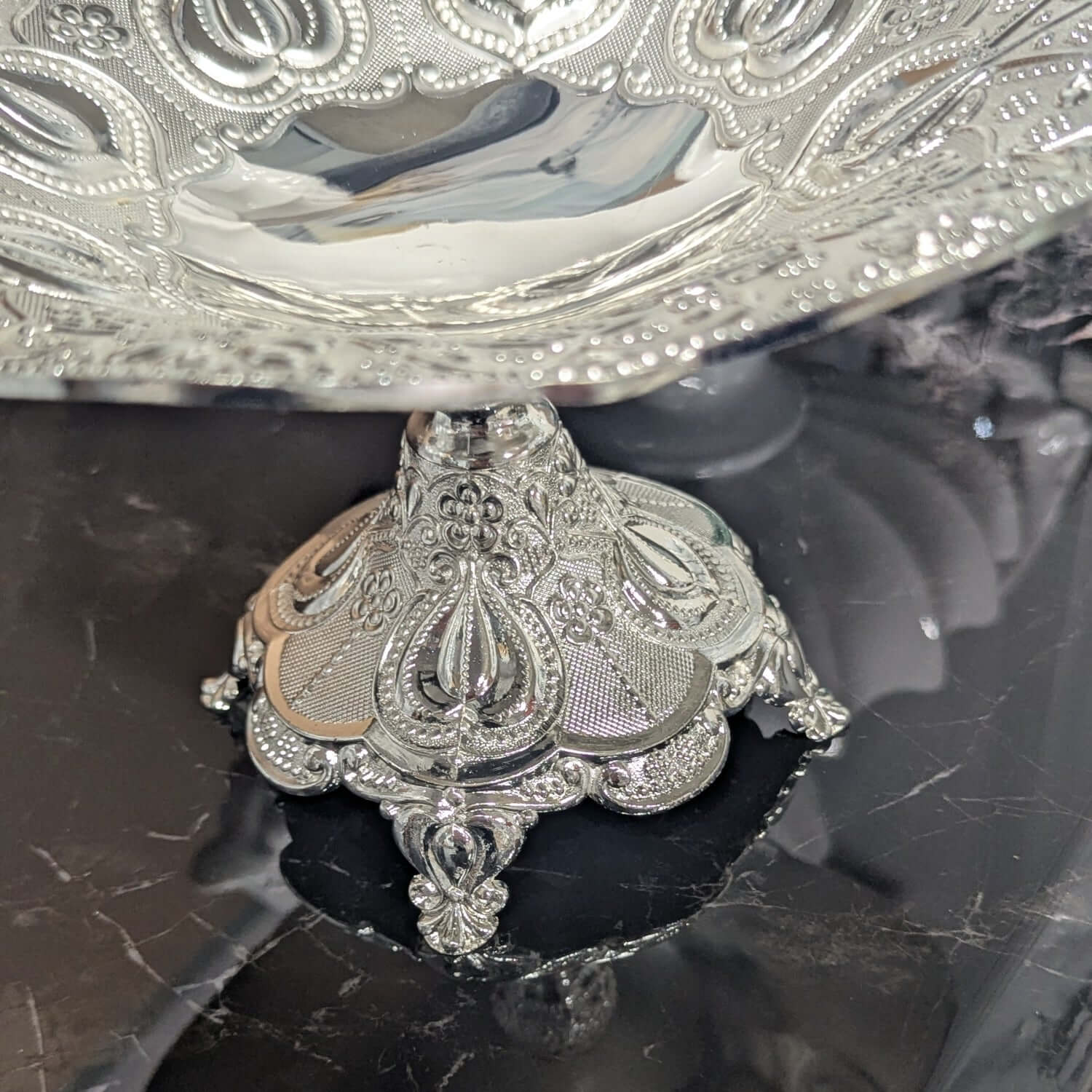 Silver Embossed Metal Decorative Pedestal Centerpiece