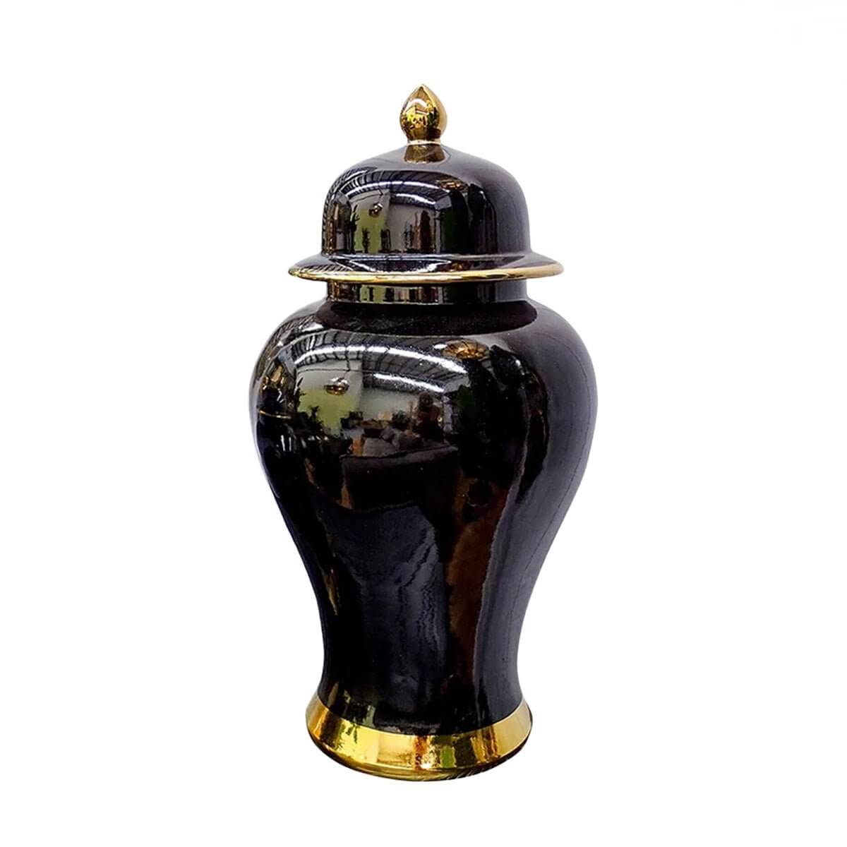 Pagoda Inspired Black Gold Ceramic Jar