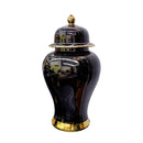 Pagoda Inspired Black Gold Ceramic Jar