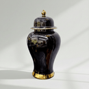 Pagoda Inspired Black Gold Ceramic Jar