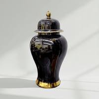 Pagoda Inspired Black Gold Ceramic Jar