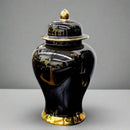 Pagoda Inspired Black Gold Ceramic Jar