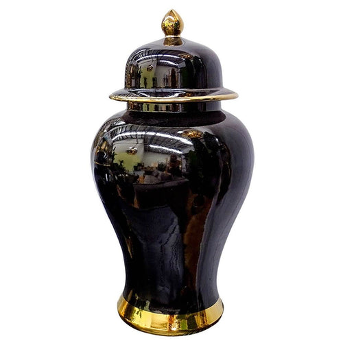 Pagoda Inspired Black Gold Ceramic Jar