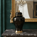 Pagoda Inspired Black Gold Ceramic Jar