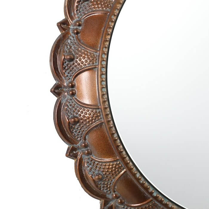 Persian Ornate Round Mirror Copper Brown 40cm