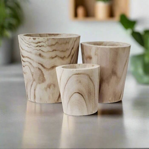 Peru Natural Paulownia Wood Planter Trio Set of 3