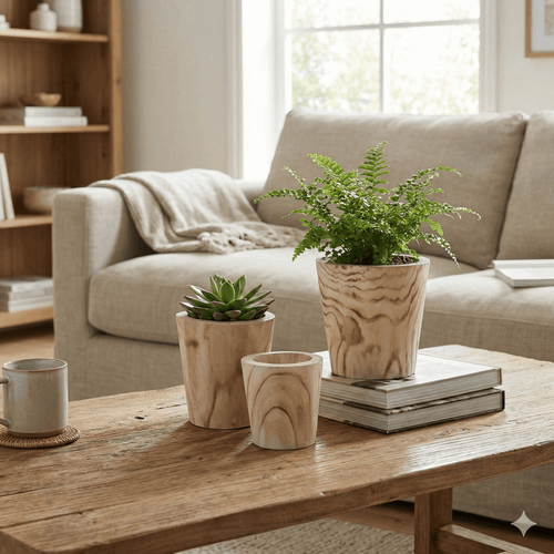 Peru Natural Paulownia Wood Planter Trio Set of 3