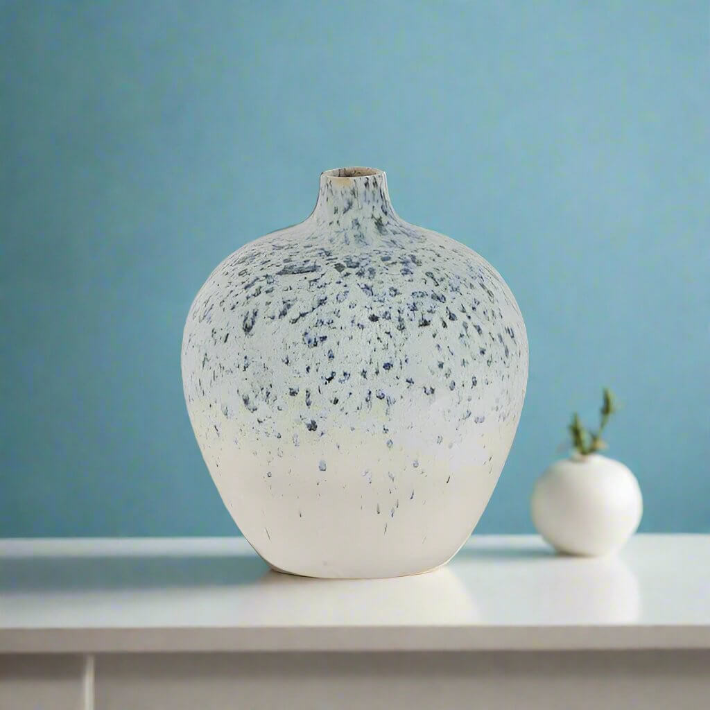 Rain Belly Small Ceramic Blue White Vase