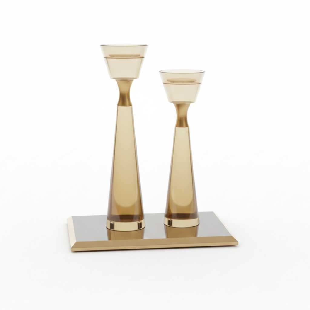 Refined Crystal & Bronze Candle Holder Set