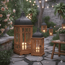 Retreat Rustic Wood & Metal Lantern Set