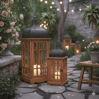 Retreat Rustic Wood & Metal Lantern Set