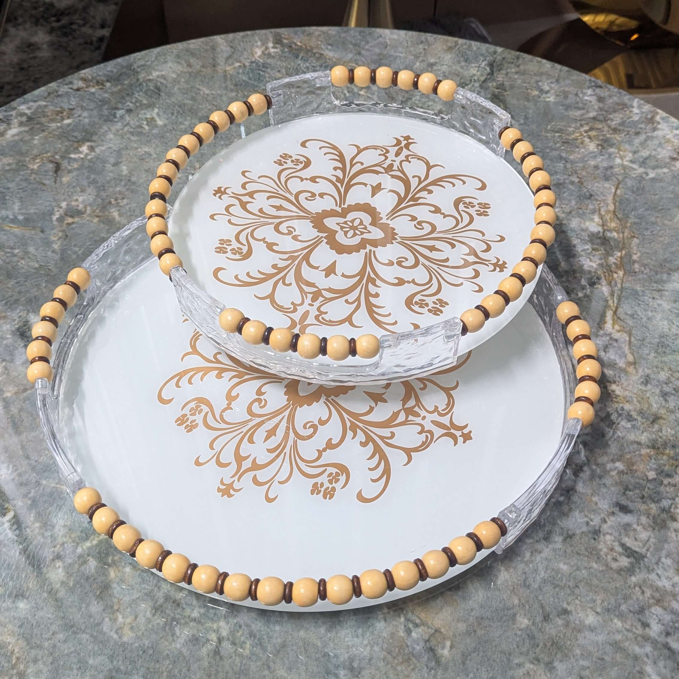 Round Glass & Composite Serving Tray Set