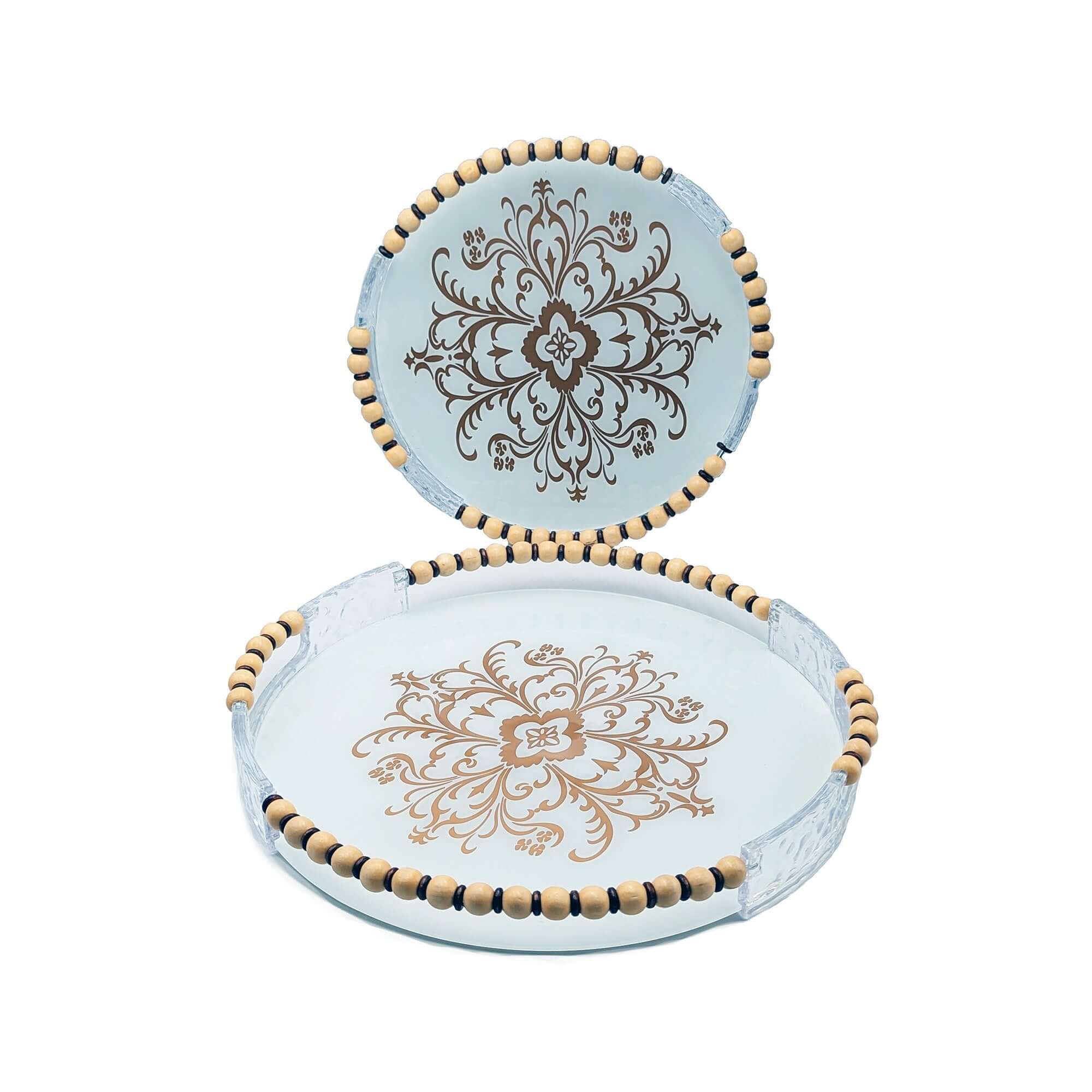 Round Glass & Composite Serving Tray Set