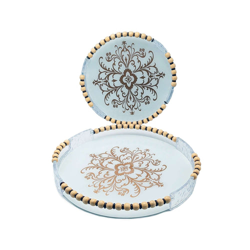 Round Glass & Composite Serving Tray Set