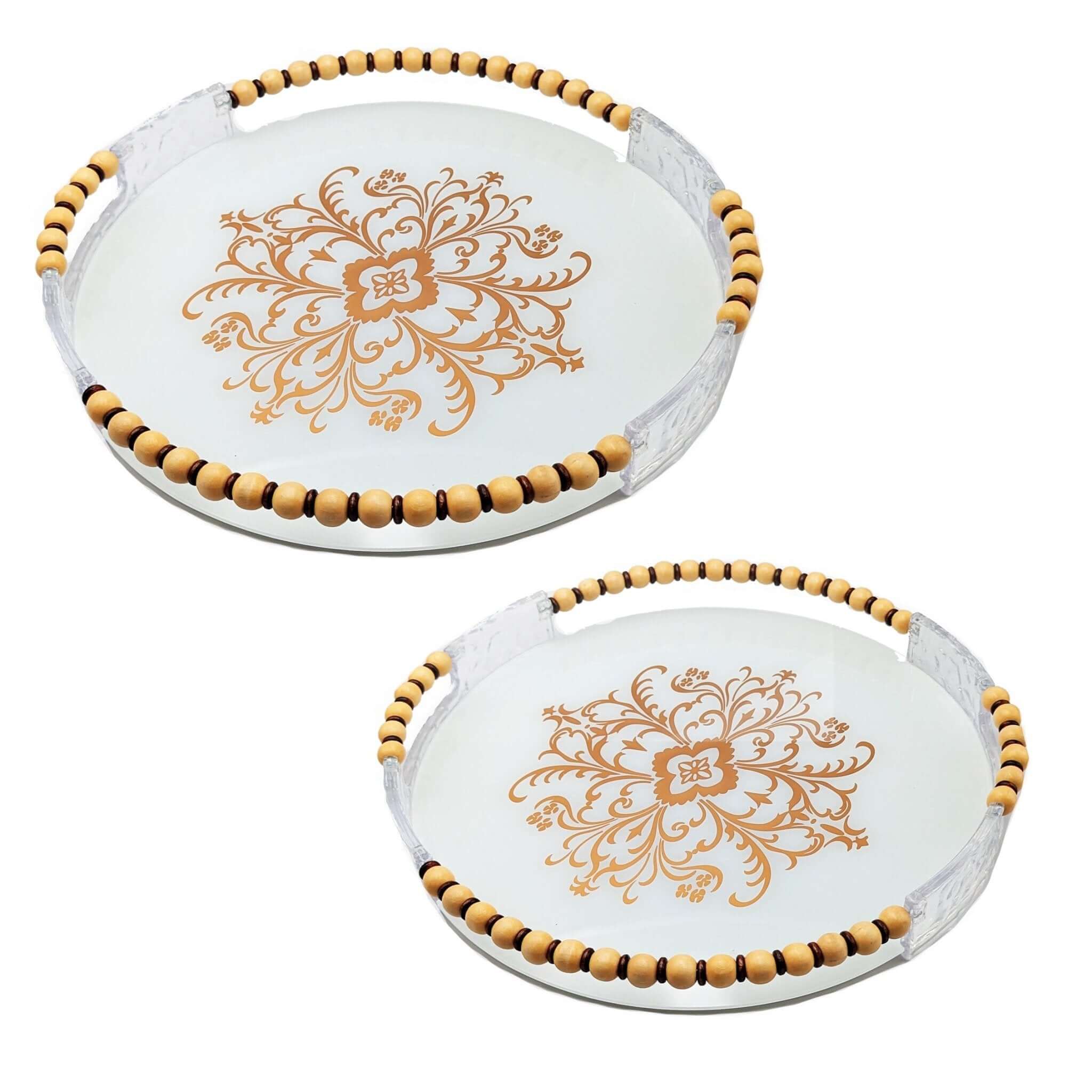Round Glass & Composite Serving Tray Set
