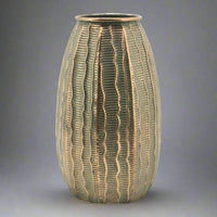 Round Steep Textured Gold Metal Urn Vase