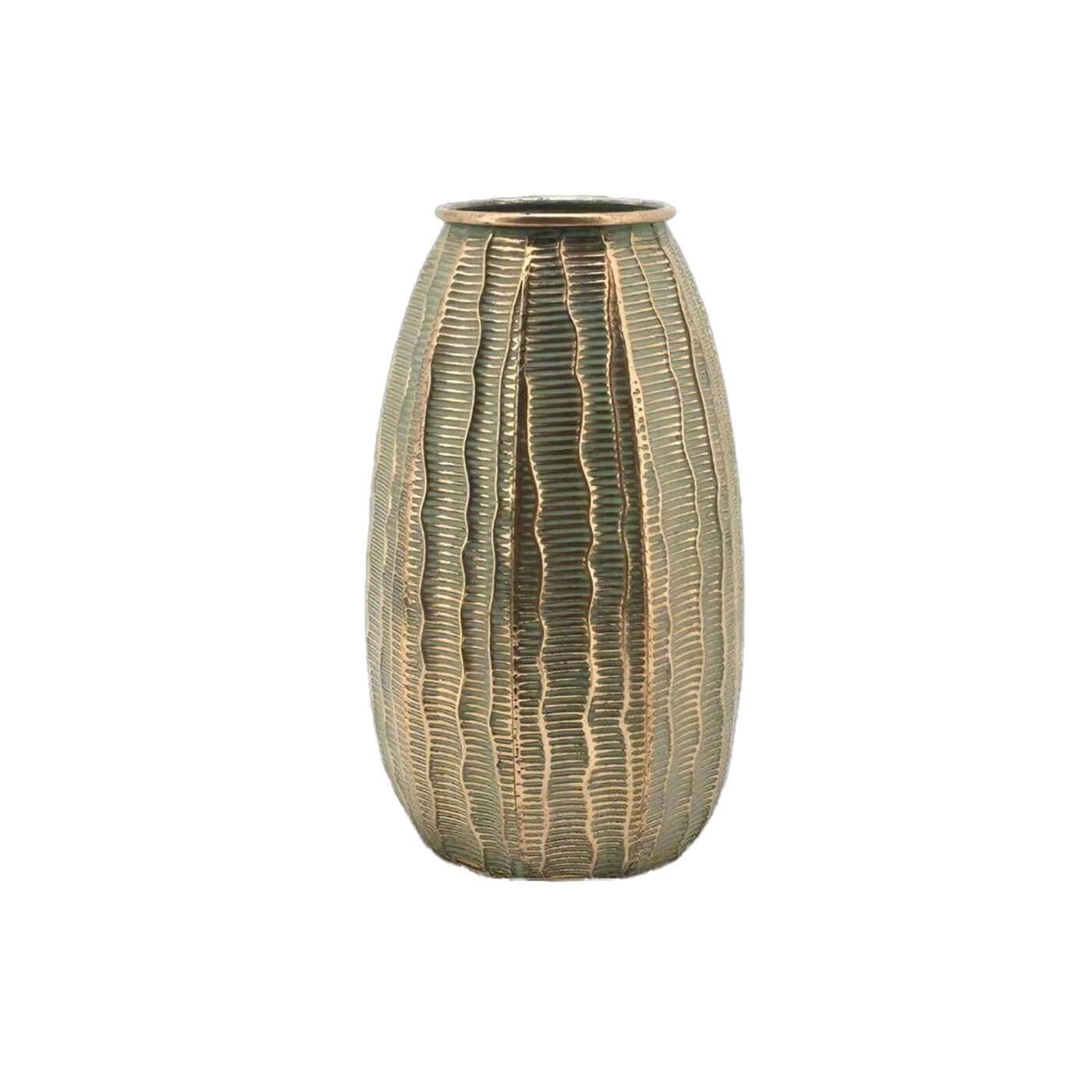 Round Steep Textured Gold Metal Urn Vase