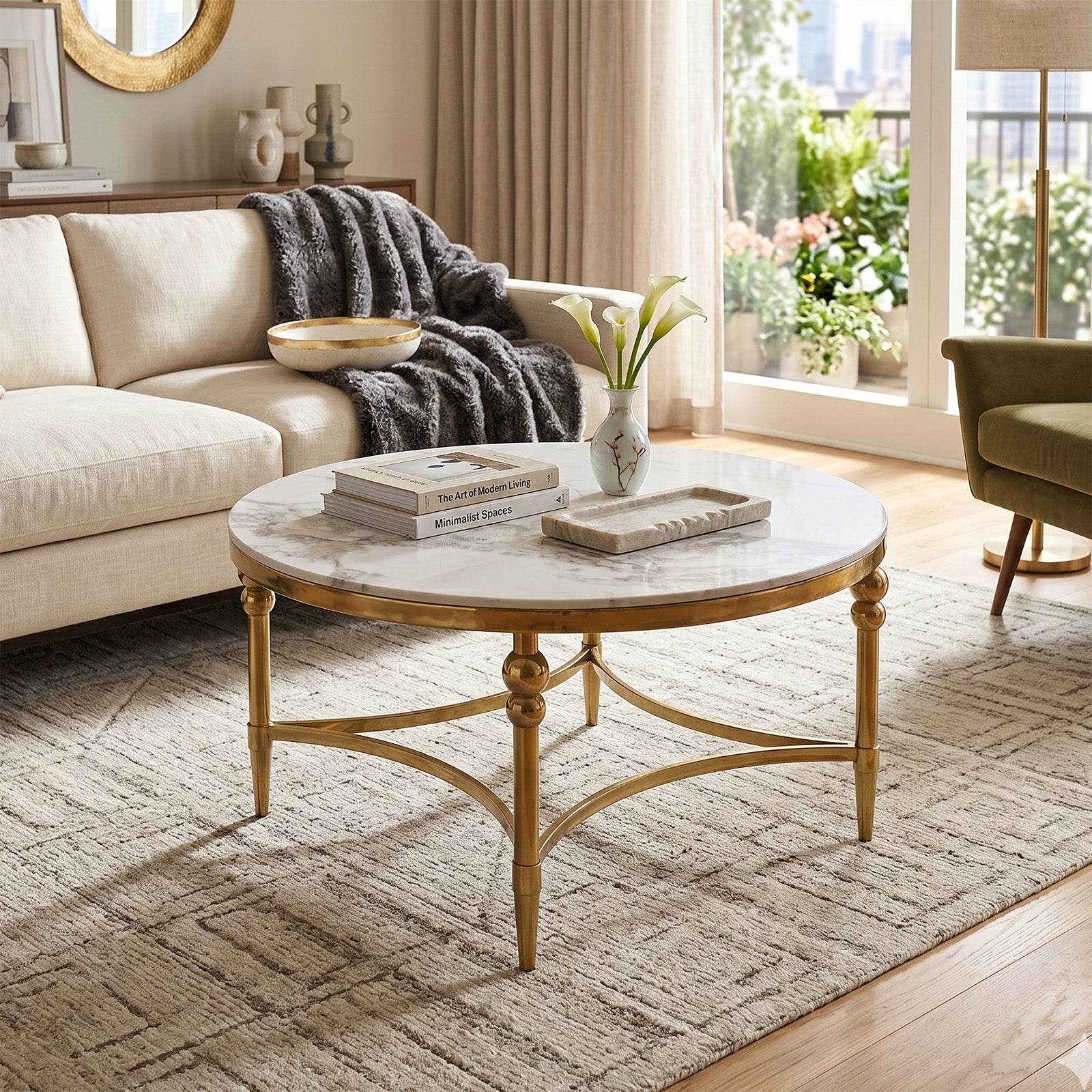 The Verona Round White Faux Marble Coffee Table