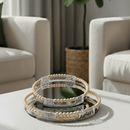 Round Wood Framed Mirror Vanity Tray Set